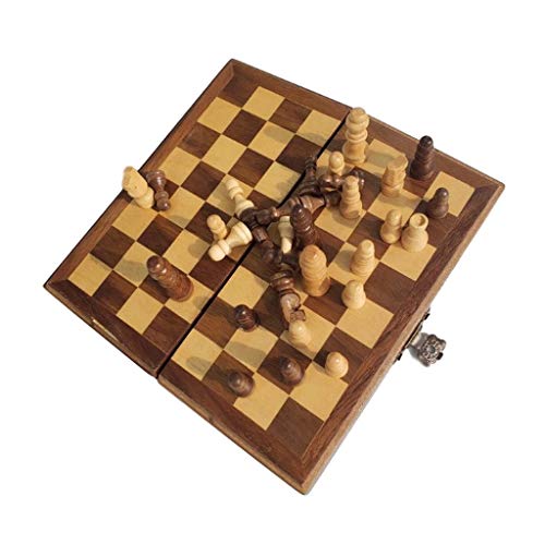 Schachbrett, tragbares Schachspiel, tragbares Mini-Schachbrett aus Walnuss-Massivholz für Tischspiele, Geschenke für Geschenke, 16 x 8 x 3 cm von FGDIUCVN