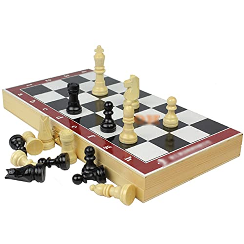 Schachbrett, tragbares Schachspiel aus Holz, Reiseschachspiel mit faltbarem Schachbrett aus Holz, handgeschnitzte Schachfiguren, Aufbewahrungsbox, Schachspiel für Kinder von FGDIUCVN