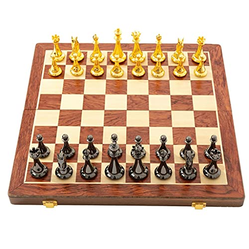 Schachbrett, tragbares Schachspiel aus Metall, großes Schachset aus Retro-Legierung, für Erwachsene, Brettspiel, tragbare Aufbewahrungsbox aus Holz, zusammenklappbares Sc von FGDIUCVN