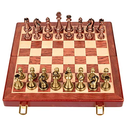Schachbrett, tragbares internationales Schachspiel aus Metall mit klappbarem Schachbrett aus Holz/PU-Leder, klassisches Schachspiel mit Standardfiguren für Schachspiele von FGDIUCVN