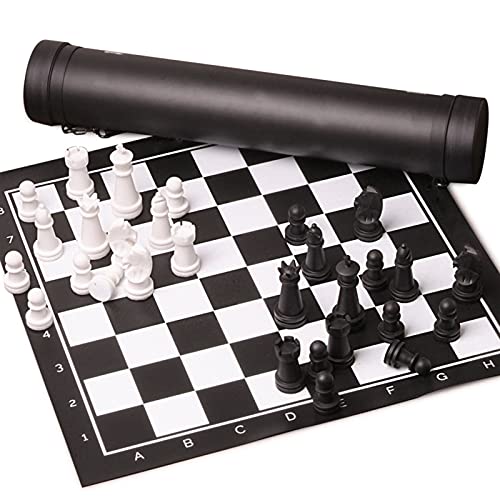Schachbrett Kunststoff Schachspiel Leder Schachbrett Schwarz und Weiß Schachfunktionen Schachspiel mit Zylinderinternationales Schach von FGDIUCVN
