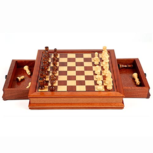 Schachbrett-Set, Schachspiel, magnetisches Schachspiel aus Holz, Schachbrettspiel mit 2 integrierten Aufbewahrungsschubladen und 2 zusätzlichen Bonus-Damen, Schach für An von FGDIUCVN