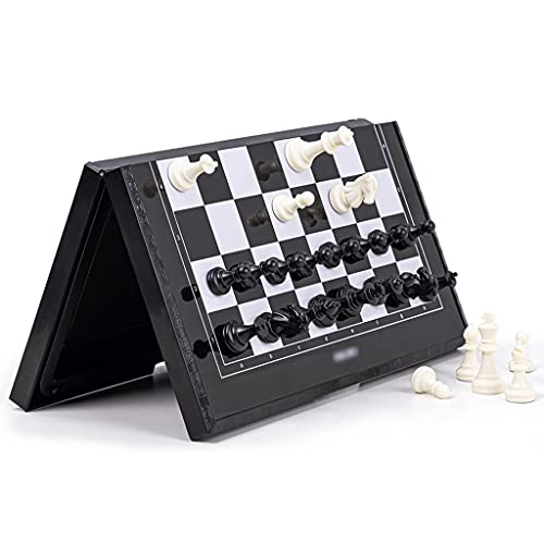 Schachbrett-Set, tragbares magnetisches Schachspiel, tragbares, zusammenklappbares Schachbrett mit durchsichtiger Aufbewahrungsbox für Schachfiguren, Schachbrettspiel-Set von FGDIUCVN