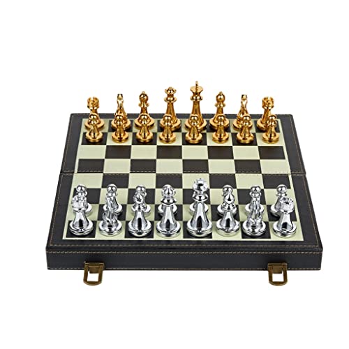 Schachbrett-Set Schachspiel Metallschach Student Erwachsene Brettspiel Schachhaut Holzklappbrett Metallschach Faltbares Brett Schachspiel Schachbretter von FGDIUCVN