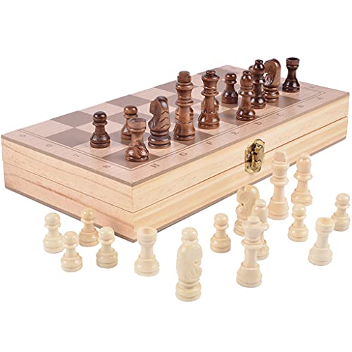 Schachbrett Tragbares Schachbrettspiel-Set 2 in 1 Faltbares Reiseschachspiel aus Holz Schachbrett-Set für Kinder im Kindergarten 11,4 x 11,4 Zoll Schachspiele von FGDIUCVN