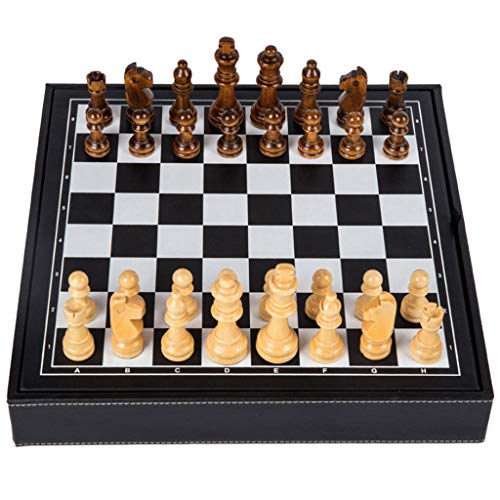 Schachbrett Tragbares Schachspiel für Kinder, Erwachsene und Anfänger. Enthält EIN großes Schachbrett aus Leder und hochwertige Schachbretter aus Massivholz in Schwarz-We von FGDIUCVN