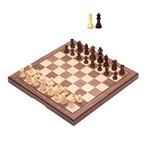 Schachbrettspiel, Holzschachspiel für Erwachsene, Magnetschach mit Figurenaufbewahrung, Schachbrettset, tragbares Reise-Klappschachspiel, 33 cm/13 Zoll Schachspiel von FGDIUCVN