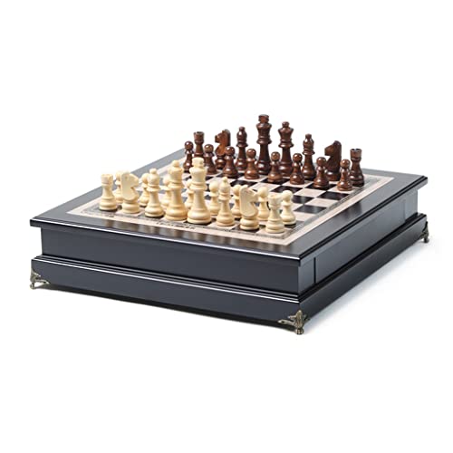 Schachspiel, 14,7 Zoll großes Schachspiel aus Holz, schwarzes Schachbrett mit Schubladen und Metallmatte, handgefertigtes Schachspielset, Geschenk für Erwachsene und Prof von FGDIUCVN