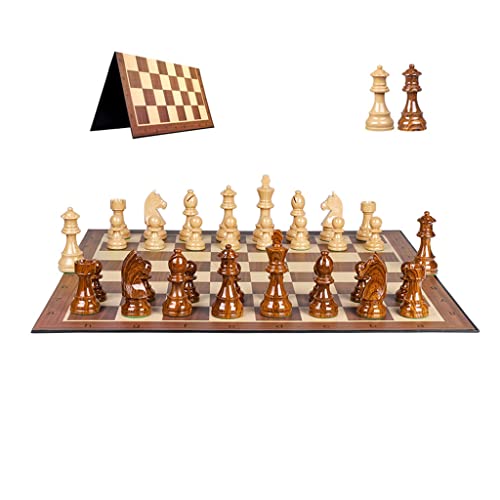Schachspiel, Faltbares Schachspiel, 19-Zoll-DMF-Schachbrett mit gewichteten, beflockten Schachfiguren, Reiseschachbrettspielset für Erwachsene, 2 zusätzliche Königinnen, von FGDIUCVN