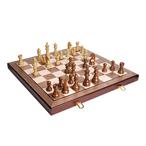Schachspiel, Faltbares Schachspiel, 20,5 Zoll großes Schachbrett aus Holz mit Aufbewahrungsfächern für die Figuren, handgefertigtes professionelles Reiseschachspiel für E von FGDIUCVN