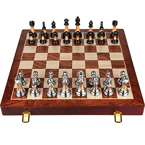 Schachspiel, Holz- und Metallschachspiel mit klappbarem Schachbrett aus Massivholz und Schachfiguren aus Jadeimitat, Schach-Premium-Geschenkbox-Set, Internationales Schac von FGDIUCVN