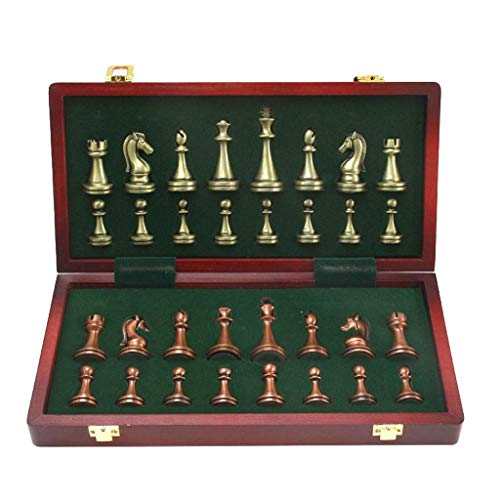 Schachspiel, Metall, glänzende Schachfiguren, solides hölzernes Klappschachbrett, hochwertiges professionelles Schachspielset, Schachbrett von FGDIUCVN