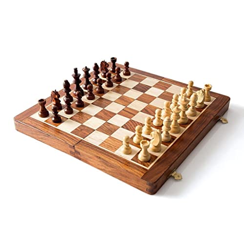 Schachspiel, magnetisches Schachspiel, 25,4 cm, handgefertigtes Schachbrett aus Holz mit Aufbewahrungsfächern für die Figuren, faltbares Reiseschachspielset für Erwachse von FGDIUCVN