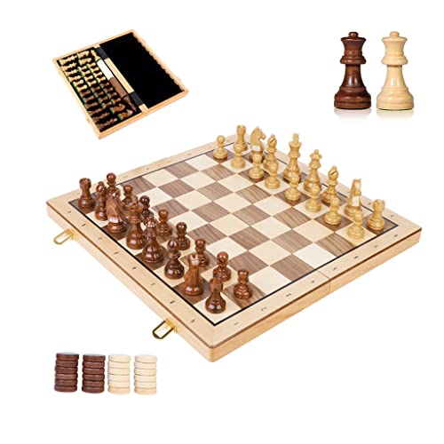 Schachspiel 2-in-1-Schachspiel 15,3-Zoll-Schach- und Dame-Set aus Holz mit Aufbewahrungsfächern für die Figuren Reiseschachbrett-Set für Erwachsene, 2 zusätzliche Damen S von FGDIUCVN