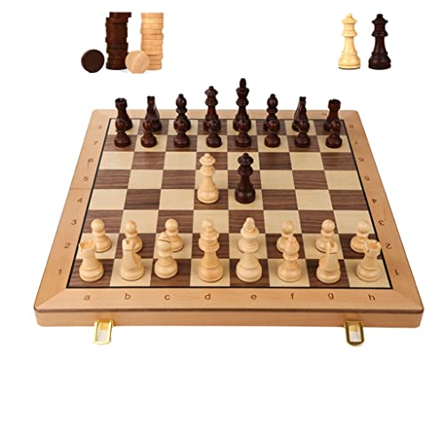 Schachspiel Holzschach 2-in-1 Schachbrettset mit Figurenaufbewahrungsfächern Faltbares Reiseschach- und Damespiel für Erwachsene, 2 zusätzliche Königinnen Internationale von FGDIUCVN