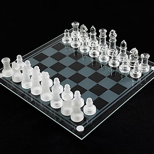 Schachspiel Internationales Glasschachspiel Transparentes Brettspiel mit mattierten und klaren Stücken, Filzunterseite, für den Familienspieleabend, Kinder, Schachbrettse von FGDIUCVN