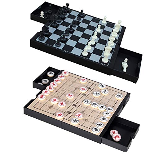 Schachspiel Magnetisches Schachspiel 2 in 1 Zusammenklappbares doppelseitiges Schachbrett Internationales Schachspiel mit Vier Schubladen, Zwei Sätze Schachfiguren Inter von FGDIUCVN
