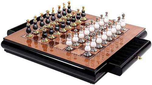 Schachspiel Schach Hochwertiges Holzschachspiel Kreatives Schachspiel aus Zinklegierung, Farbe für das Wohnzimmer, Bastelgeschenk, Ornamente, Retro-Schachbrett, interessa von FGDIUCVN