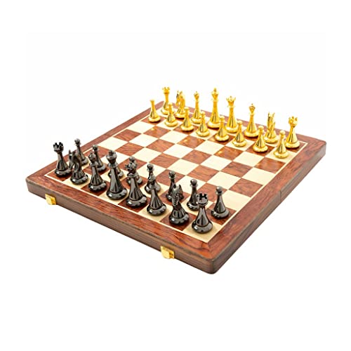 Schachspiel aus Holz, 15,7 Zoll, zusammenklappbares Schachbrett mit Aufbewahrungsfächern für Metallfiguren, Reiseschach, Lernspielzeug für Erwachsene und Anfänger von FGDIUCVN