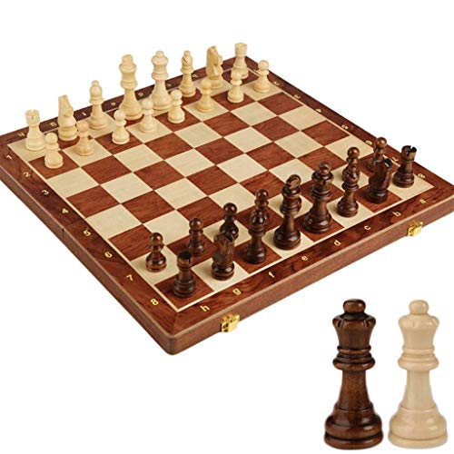 Traditionelle Spiele Schach Klappschachspiel Holz Standard Edition Schach mit 2 zusätzlichen Damen Tragbares Reiseschach für Kinder und Erwachsene von FGDIUCVN
