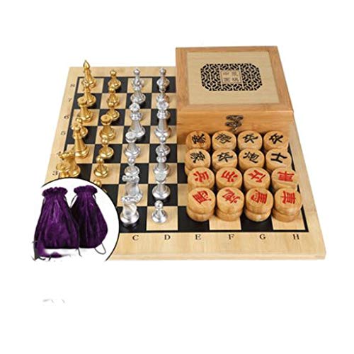 Tragbares Schachspiel, natürliches Bambus-Schachspiel für Kinder und Erwachsene, gehobenes Schachspiel, große Schachbrettspiel-Sets, spezielles Schachspiel, Lernspiele von FGDIUCVN