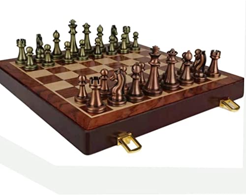 Zusammenklappbares Reiseschachspiel aus Holz, tragbares Schachbrett mit Aufbewahrungsfächern und Schachfiguren aus Legierung, Schachspiel für Anfänger für Kinder und Erw von FGDIUCVN