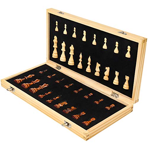 Zusammenklappbares Schachspielbrett, handgefertigt, tragbare Reise-Schachbrettspiel-Sets mit Aufbewahrungsfächern für Spielsteine, für Erwachsene und Kinder von FGDIUCVN