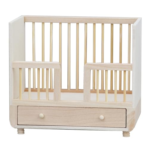 FGDTREE Puppenhaus Holz Babybett Modell Kleinkinder Bett 1:12 Modell Spielzeug Teenager Mädchen Puppenhaus Babybett Rollenspiel von FGDTREE