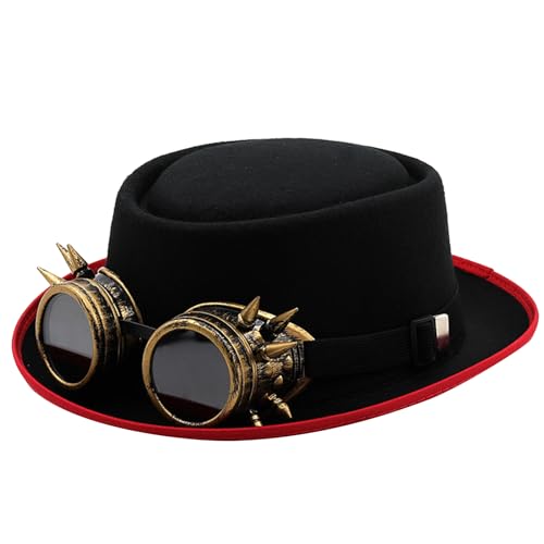 FGDTREE Steampunk Zylinderhut Größe Filz viktorianische Hüte mit Brille Unisex Kostüm Zylinder Gothic Hippie Caps Halloween Requisiten von FGDTREE