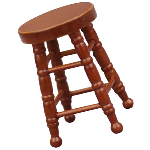 Realistischer Holzhocker Zakka Realistisch Vorgetäuscht Spiel Für Rollenausstellungen Runde Top Stool Model Vintage Stuhl 1:12 Puppenhaus von FGDTREE