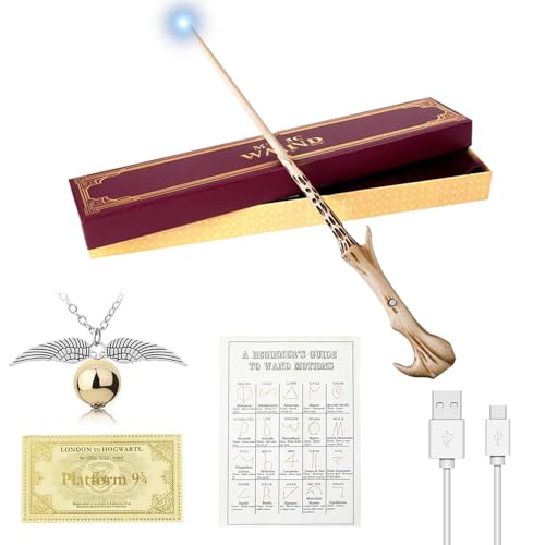 FGJCJ Voldemort Zauberstab, 37CM Zauberstab Voldemort mit Licht, USB Aufladung Zauberstab Voldemort Glühen, Voldemort Zauberstab in Geschenkbox mit Zauberspruch-Karte, Stationsticket und Halskette von FGJCJ