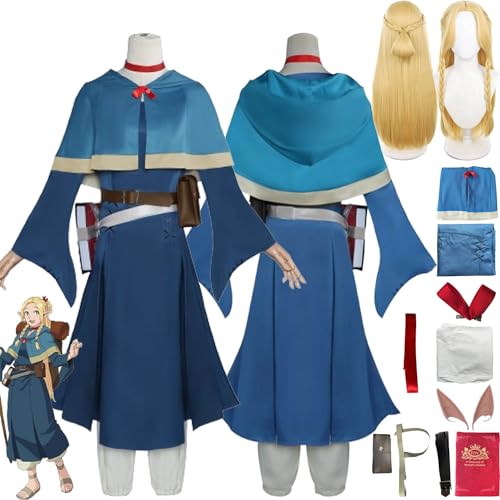 Anime Delicious in Dungeon Marcille Donato Cosplay Kostüm Outfit Farin Uniform Full Set Halloween Dress Up Anzug mit Perücke Elf Ohr Kopfschmuck für Frauen Mädchen (XS) von FGTXHYX