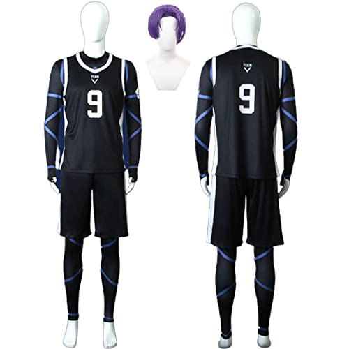 FGTXHYX Anime Blue Lock No.9 Mikage Reo Cosplay Kostüm Outfit Football Jersey Sportswear Uniform Full Set Halloween Karneval Party Dress Up Anzug mit Perücke für Herren Jungen (XL) von FGTXHYX