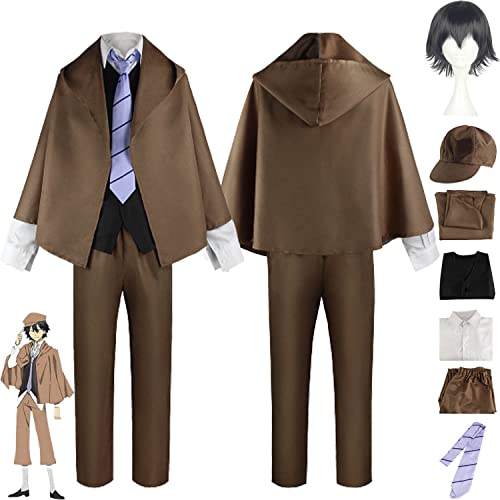 FGTXHYX Anime Bungou Stray Dogs Edogawa Rampo Cosplay Kostüm Outfit Mantel Uniform Full Set Halloween Karneval Party Dress Up Anzug mit Hut Perücke für Männer Jungen (S) von FGTXHYX