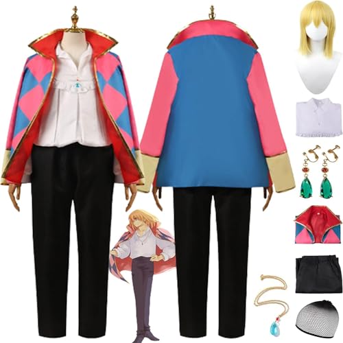 FGTXHYX Anime Das wandelnde Schloss Howl Cosplay Kostüm Outfit Rollenspiel Uniform Perücke Ohrringe Halskette Komplettset Halloween Karneval Dress Up Anzug für Männer Jungen (XL) von FGTXHYX