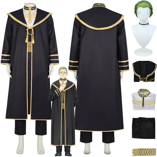 FGTXHYX Anime Frieren Beyond Journey's End Heiter Cosplay Kostüm Outfit Frieren At the Funeral Uniform Komplettset Halloween Verkleidung Anzug mit Perücke für Männer Jungen (XS) von FGTXHYX