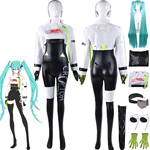 FGTXHYX Anime Hatsune Miku Cosplay Kostüm Outfit Rollenspiel Uniform Overall Komplettes Set Halloween Karneval Dress Up Anzug mit Perücke Kopfschmuck Kopfhörer für Frauen Mädchen (M) von FGTXHYX