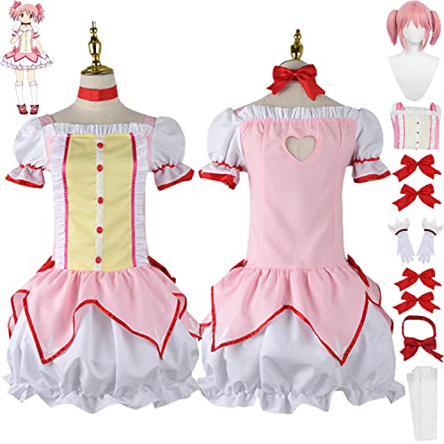 FGTXHYX Anime Puella Magi Madoka Magica Kaname Modoka Cosplay Kostüm Outfit Akemi Homura Rosa Uniform Perücke Full Set Halloween Party Karneval Dress Up Anzug für Frauen Mädchen (3XL) von FGTXHYX