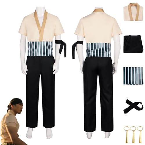 FGTXHYX Film One Piece Roronoa Zoro Cosplay Kostüm Outfit Rollenspiel Uniform Top Hosen Komplettes Set Halloween Party Karneval Dress Up Anzug mit Ohrringen für Männer Jungen (L) von FGTXHYX