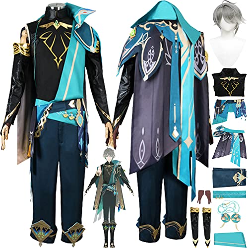 FGTXHYX Genshin Impact Alhaitham Cosplay Kostüm Outfit Spielfiguren Kaveh Scaramouche Wanderer Uniform Full Set Halloween Party Dress Up Anzug mit Perücke für Herren Jungen (M) von FGTXHYX