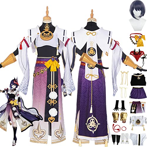 FGTXHYX Genshin Impact Kujo Sara Cosplay Kostüm Outfit Spielfiguren Layla Kaveh Dehya Uniform Full Set Halloween Party Dress Up Anzug mit Kopfschmuck Perücke für Frauen Mädchen (XS) von FGTXHYX