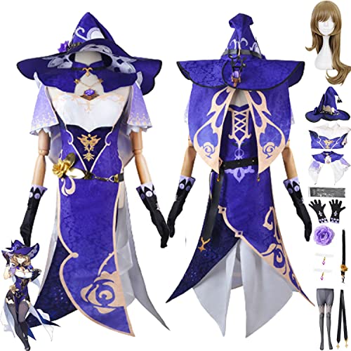 FGTXHYX Genshin Impact Lisa Cosplay Kostüm Outfit Spielfiguren Hutao Raiden Shogun Uniform Full Set Frauen Mädchen Halloween Party Dress Up Anzug mit Hut Perücke (3XL) von FGTXHYX