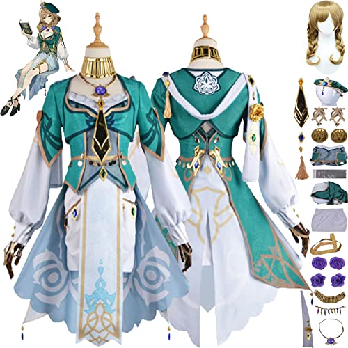 FGTXHYX Genshin Impact Lisa New Skin Cosplay Kostüm Outfit Spielfiguren Hutao Raiden Shogun Uniform Full Set Damen Mädchen Halloween Dress Up Anzug mit Hut Perücke (XL) von FGTXHYX