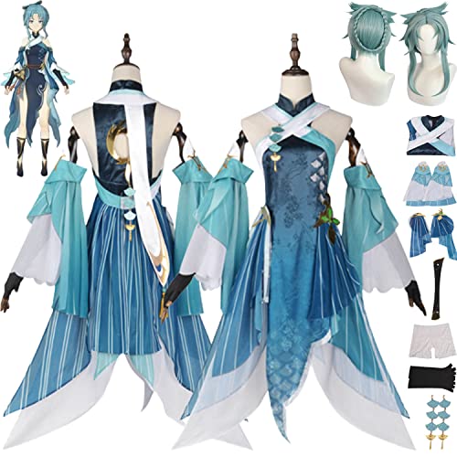 FGTXHYX Genshin Impact Madame Ping Cosplay Kostüm Outfit Spielfiguren Raiden Shogun Uniform Full Set Halloween Party Dress Up Anzug mit Kopfschmuck Perücke für Frauen Mädchen (XL) von FGTXHYX