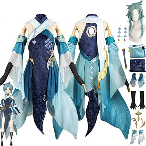 FGTXHYX Genshin Impact Madame Ping Cosplay Kostüm Outfit Spielfiguren Raiden Shogun Uniform Full Set Halloween Party Dress Up Anzug mit Kopfschmuck Perücke für Frauen Mädchen (XXL) von FGTXHYX