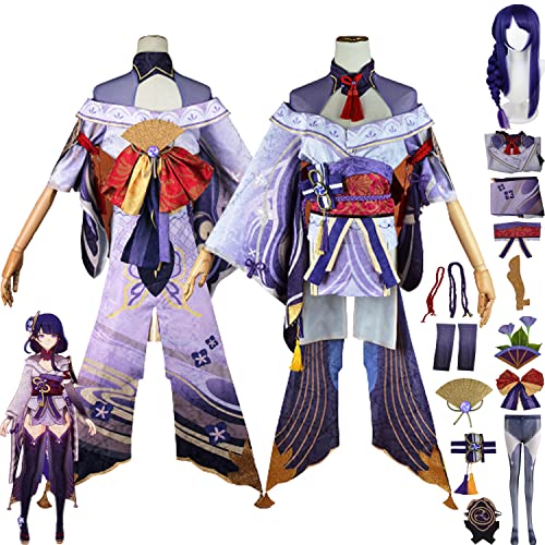 FGTXHYX Genshin Impact Raiden Shogun Cosplay Kostüm Outfit Spielfiguren Hutao Uniform Full Set Damen Mädchen Halloween Dress Up Anzug mit Perücke Kopfschmuck (M) von FGTXHYX