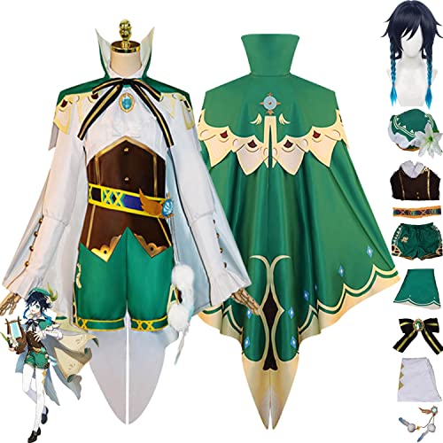 FGTXHYX Genshin Impact Venti Cosplay Kostüm Outfit Spielfiguren Raiden Shogun Hutao Uniform Full Set Frauen Mädchen Halloween Party Dress Up Anzug mit Perücke Hut (XL) von FGTXHYX