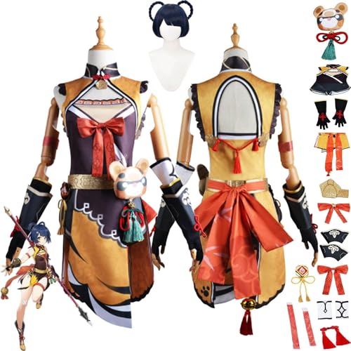 FGTXHYX Genshin Impact Xiangling Cosplay Kostüm Outfit Spielfiguren Hutao Raiden Shogun Uniform Full Set Halloween Karneval Party Dress Up Anzug mit Perücke für Frauen Mädchen (S) von FGTXHYX