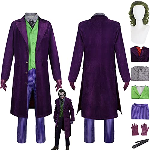 Film H'eath L'edger Cosplay Kostüm Outfit The Dark Knight Joker Gothic Lila Uniform Jacke Hemd Hose Komplettes Set Halloween Party Karneval Anziehanzug für Herren Jungen (3XL) von FGTXHYX