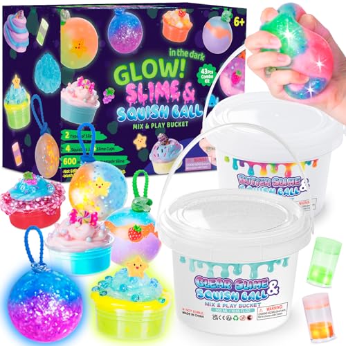 FGZU Leuchtender Slime & Squishy Selber Machen Set, 300ml Clear Slime & 300ml Butter Schleim Kinder Set mit 25 Add-Ins, Stressabbau Sensorik Spielzeug Geschenk ab 6 Jahre FGZU Leuchtender Slime & Squishy Selber Machen Set, 300ml Clear Slime & 300ml Butter Schleim Kinder Set mit 25 Add-Ins, Stressabbau Sensorik Spielzeug Geschenk ab 6 Jahre von FGZU